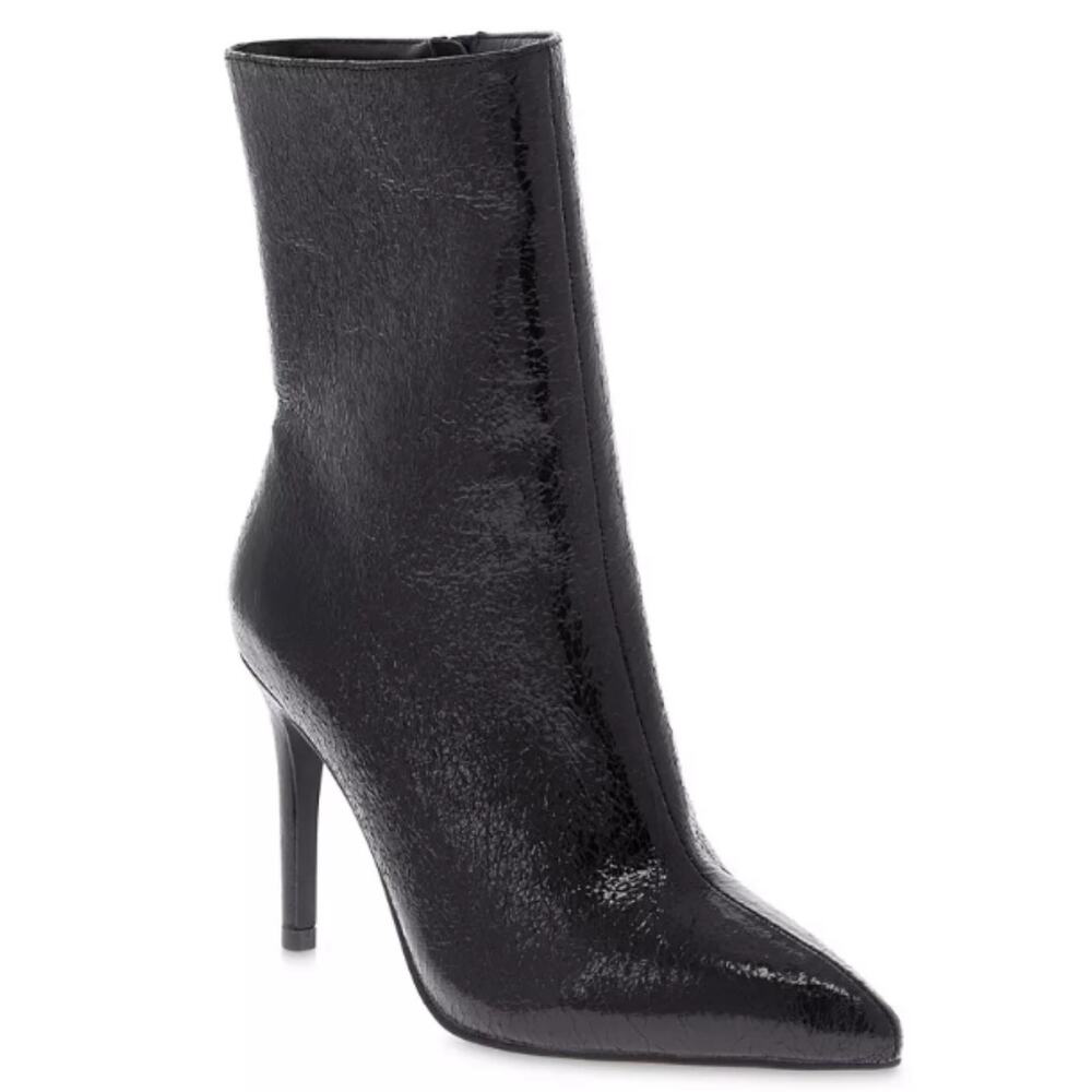 MIA Women's Mardi Stiletto Heel Dress Booties Shiny Black Size 8.5M Almond Toe